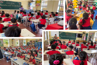 TRƯỜNG TIỂU HỌC XÃ NGHĨA LỢI ĐÓN CÁC BÉ MẪU GIÁO 5 TUỔI THAM QUAN, TRẢI NGHIỆM CHUẨN BỊ CHO NĂM HỌC MỚI